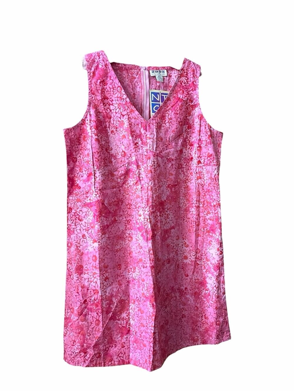 Nomadic Traders Pink Flower on Red Cotton Dress size Large